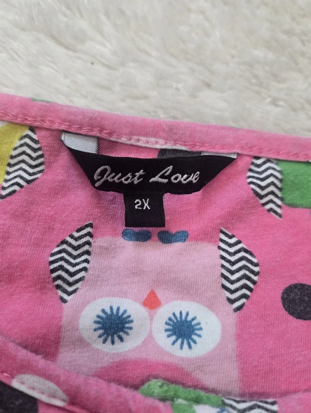 Just Love Pink Owl Cozy Casual Retro Whimsical Sleep Shirt, 2XL